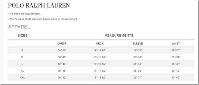 拉尔劳伦尺码对照表 Ralph Lauren尺码对照表 男装 女装 童装 泳衣 皮带-图片2
