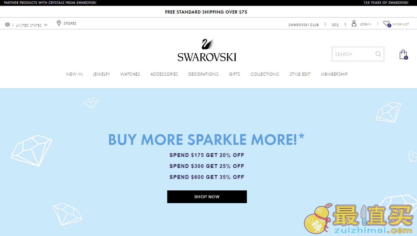Swarovski優惠代碼2022|施華洛世奇美國官網全場飾品最高滿額65折促銷滿額免郵