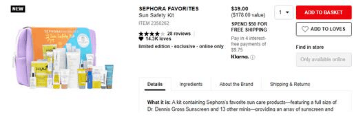 Sephora优惠码2024 Favorites Sun Safety 防晒套装（价值8）折后价.2折扣码-图片1