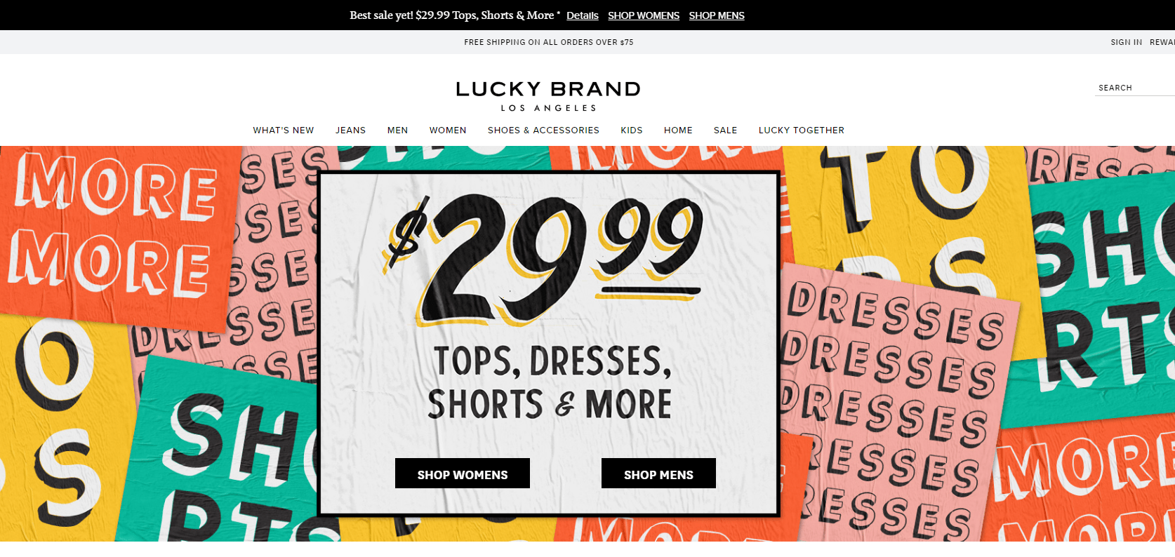 Lucky Brand优惠码2024 luckybrand精选服饰一律.99另有精选牛仔裤一律促销