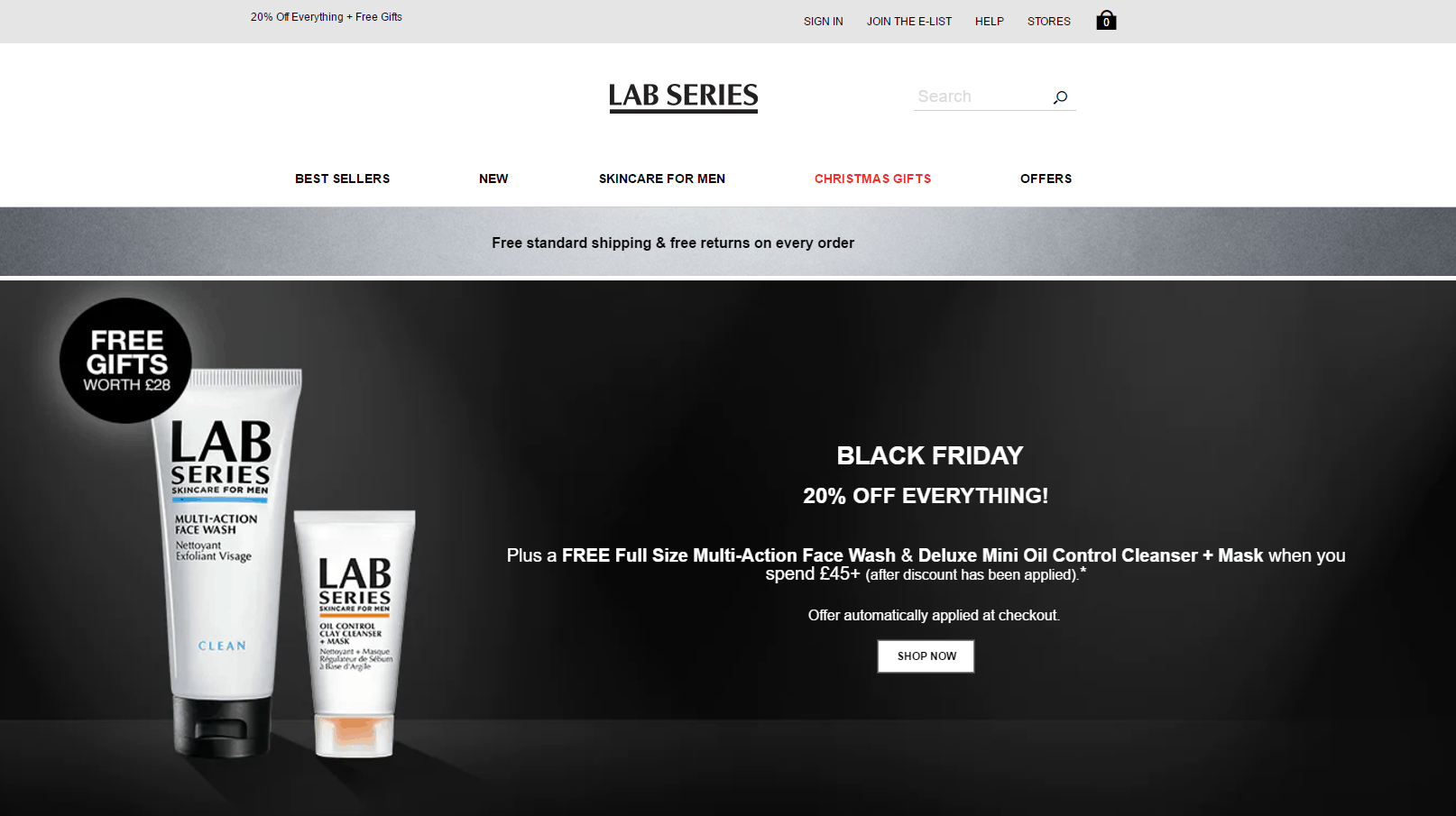 Lab Series優惠代碼2022-朗仕英國官網全場男士護膚無門檻8折滿£45送正裝潔面套裝