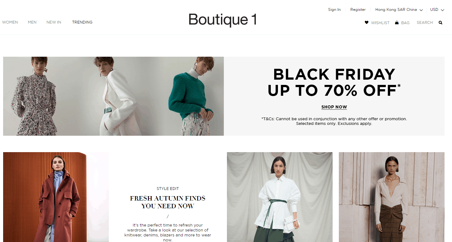 Boutique1優惠代碼2022-boutique1美國黑五大促低至3折促銷美境免郵