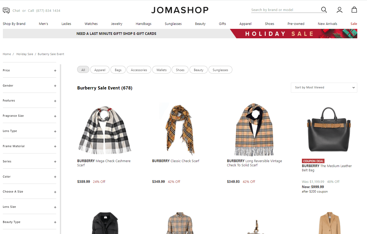 Jomashop优惠码2024 jomashop现有burberry精选商品低至4折促销可叠加满减