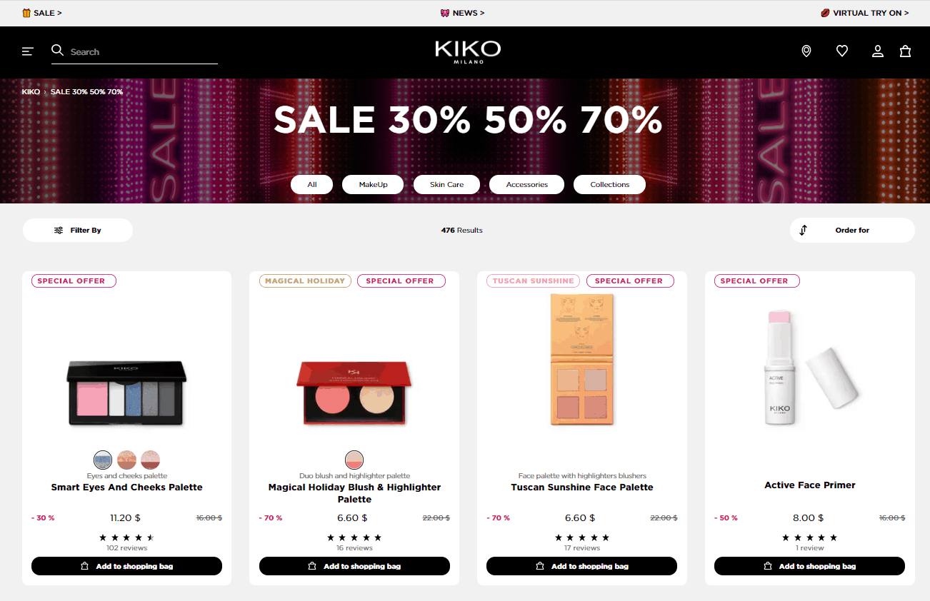 Kiko折扣码2024 kiko美国官网精选美妆低至3折促销满额免邮