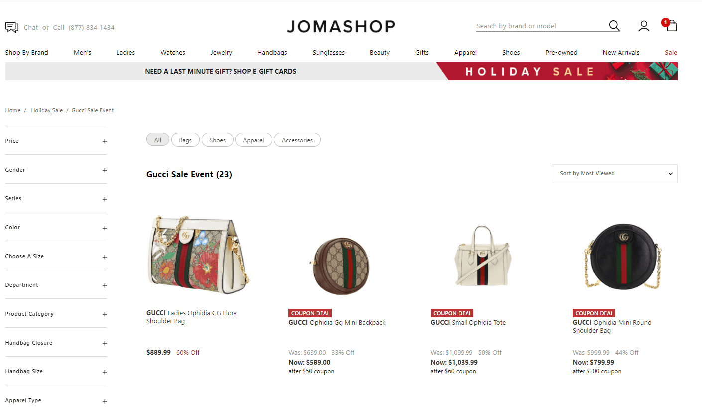 Jomashop优惠码2024 jomashop现有Gucci精选商品低至5折促销可叠加满减