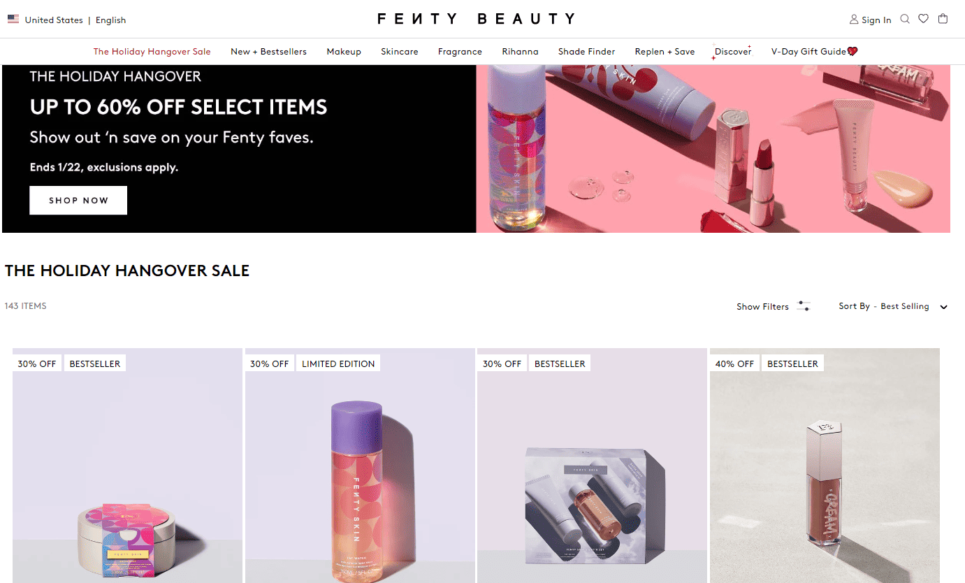 最新Fenty Beauty折扣码2024优惠券-fenty美国官网精选商品低至4折促销